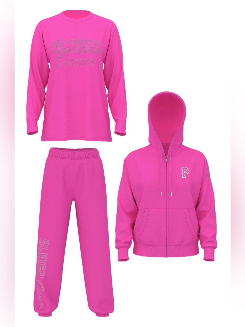 PINK 3-Piece Sleigh Queen Bling Set S/XS Limited Edition NWT Sizzling Strawberry